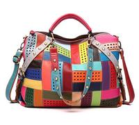 Women's Multicolor Tote Handbag Genuine Leather Random Color Hobo Shoulder Purse, Multicoloured-b, One Size