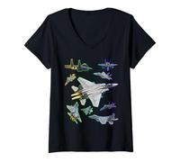 Women's Multiple F-15 Eagle Jet Fighters Full Spectrum V-Neck T-Shirt