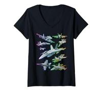 Women's Multiple F-18 Jet Fighters Full Spectrum V-Neck T-Shirt