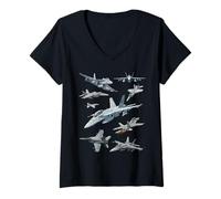 Women's Multiple F-18 Jet Fighters Graphic V-Neck T-Shirt