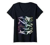 Women's Multiple Jets Supersonic Stealth Fighters Full Spectrum V-Neck T-Shirt