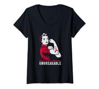 Women's Multiple Myeloma Warrior Unbreakable Strong Woman Ribbon V-Neck T-Shirt
