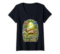 Women's Mum is Where Peace Grows Cottagecore Aesthetic Mother's Day V-Neck T-Shirt