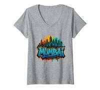 Women's Mumbai, India Graffiti Street Art Skyline V-Neck T-Shirt