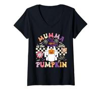 Womens Mumma of The Little Pumpkin Halloween Spooky Ghost V-Neck T-Shirt