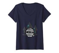 Womens Mummy Head in Front of The Spook House - Halloween Design V-Neck T-Shirt