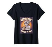 Womens Mummy Needs A Nap Halloween Funny Coffee V-Neck T-Shirt