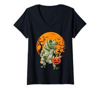 Women's Mummy T-Rex Dinosaur Spooky Trick Or Treat Halloween V-Neck T-Shirt