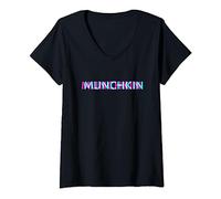 Womens Munchkin, Cool Cat Edgy Glitch Aesthetic Art V-Neck T-Shirt