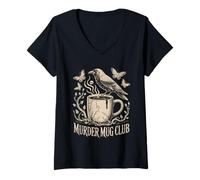 Womens Murder Mug Club Crow Cocoa Hot Chocolate Coffee Design V-Neck T-Shirt
