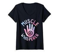 Womens Muscle Whisperer Healing Hands Massage Therapist Womens V-Neck T-Shirt