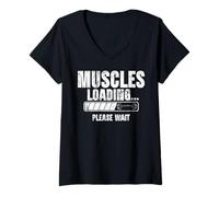 Womens Muscles Loading Please Wait Benchpress Dumbbell Weights Gym V-Neck T-Shirt