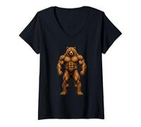 Women's Muscular Bear Powerlifting Weightlifting Gym Workout V-Neck T-Shirt
