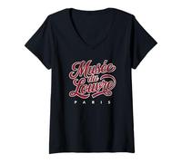 Womens Musée du Louvre Paris Script Red with White Print Distressed V-Neck T-Shirt