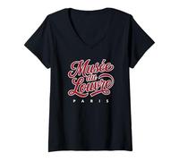 Womens Musée du Louvre Paris Script Red with White Print V-Neck T-Shirt