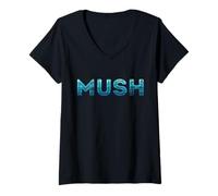 Women's Mush Sled Dog Huskies Musher Alaska Sled Dog Team Mushing V-Neck T-Shirt