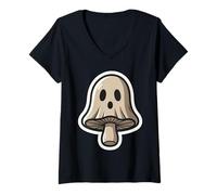 Womens Mushroom Ghost Spooky Cottagecore Halloween V-Neck T-Shirt