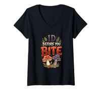 Women's Mushroom Hunter Wild Foraging Field Guide Forager V-Neck T-Shirt