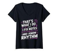 Womens Music funny, that's what i do, i fix notes and i know rhythm V-Neck T-Shirt