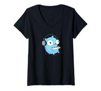 Womens Music Gopher Tee - Fun Programmer Developer GO Lang Logo V-Neck T-Shirt