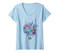 Womens Music Is My DNA Rhythm Graphic Vintage Retro Musician V-Neck T-Shirt