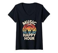 Womens music is my happy hour edm disco musician headphones V-Neck T-Shirt