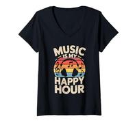 Womens music is my happy hour edm disco musician headphones V-Neck T-Shirt