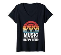 Womens music is my happy hour edm disco musician headphones V-Neck T-Shirt