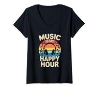 Womens music is my happy hour edm disco musician headphones V-Neck T-Shirt