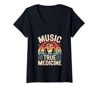 Womens music is my true medicine edm disco musician headphones V-Neck T-Shirt
