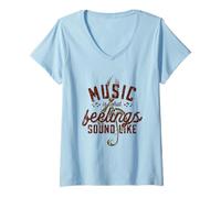 Womens Music is what feelings sound like - clef V-Neck T-Shirt