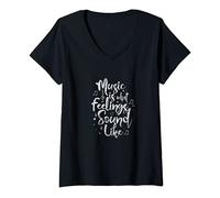 Womens Music Is What Feelings Sound Like Guitar Player Musician V-Neck T-Shirt