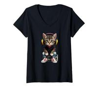 Women's Music Kitten V-Neck T-Shirt