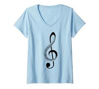 Womens Music Note Clef Bass Treble Clef Shirt Tee Music Men Women V-Neck T-Shirt