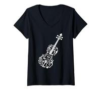Womens Music Notes Cello Orchestra Cellist Cellists V-Neck T-Shirt