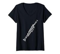 Womens Music Notes Oboe Instrument Oboist V-Neck T-Shirt