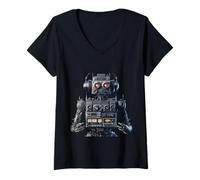 Womens Music Robot made of Analog Stereo Equipment, digital art V-Neck T-Shirt
