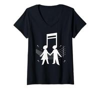 Women's Musical Instrument Musician Quarter Note Music Notes V-Neck T-Shirt
