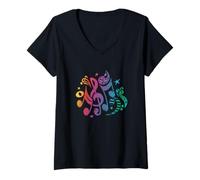 Womens Musical Instrument Notes Rainbow Musical Notes Music V-Neck T-Shirt