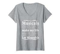 Women's Musicals Make My Life Les Miserable Apparel V-Neck T-Shirt, Heather Grey, Small