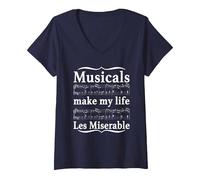 Women's Musicals Make My Life Les Miserable Apparel V-Neck T-Shirt, Navy Blue, XX-Large
