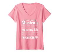 Women's Musicals Make My Life Les Miserable Apparel V-Neck T-Shirt, Pink, Medium