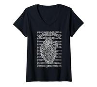 Womens Musician Anatomical Heart Allegro Amoroso Sheet Music Notes V-Neck T-Shirt