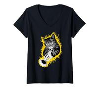 Womens Musik Cat Playing Trumpet instrument on Cat Trumpeter V-Neck T-Shirt