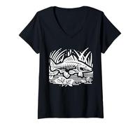 Women's Muskellunge Line Art Fish Lover V-Neck T-Shirt