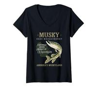 Womens Musky Fishing Wisconsin V-Neck T-Shirt