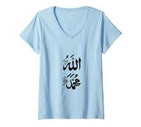 Women's Muslim Allah & Prophet Mohammed Name Arabic Script Islam V-Neck T-Shirt