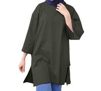 Women's Muslim Islamic Long Shirt - Oversized Tunic Top, Arabian Afghan Dubai Modest Style, Madrassa Button Down Blouse for Daily Wear(Green, M)