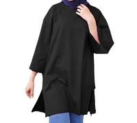 Women's Muslim Islamic Long Shirt - Oversized Tunic Top, Arabian Afghan Dubai Modest Style, Madrassa Button Down Blouse for Daily Wear(Black, XXL)