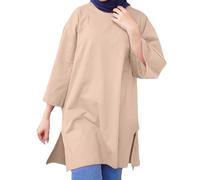 Women's Muslim Islamic Long Shirt - Oversized Tunic Top, Arabian Afghan Dubai Modest Style, Madrassa Button Down Blouse for Daily Wear(Beige, XXXL)